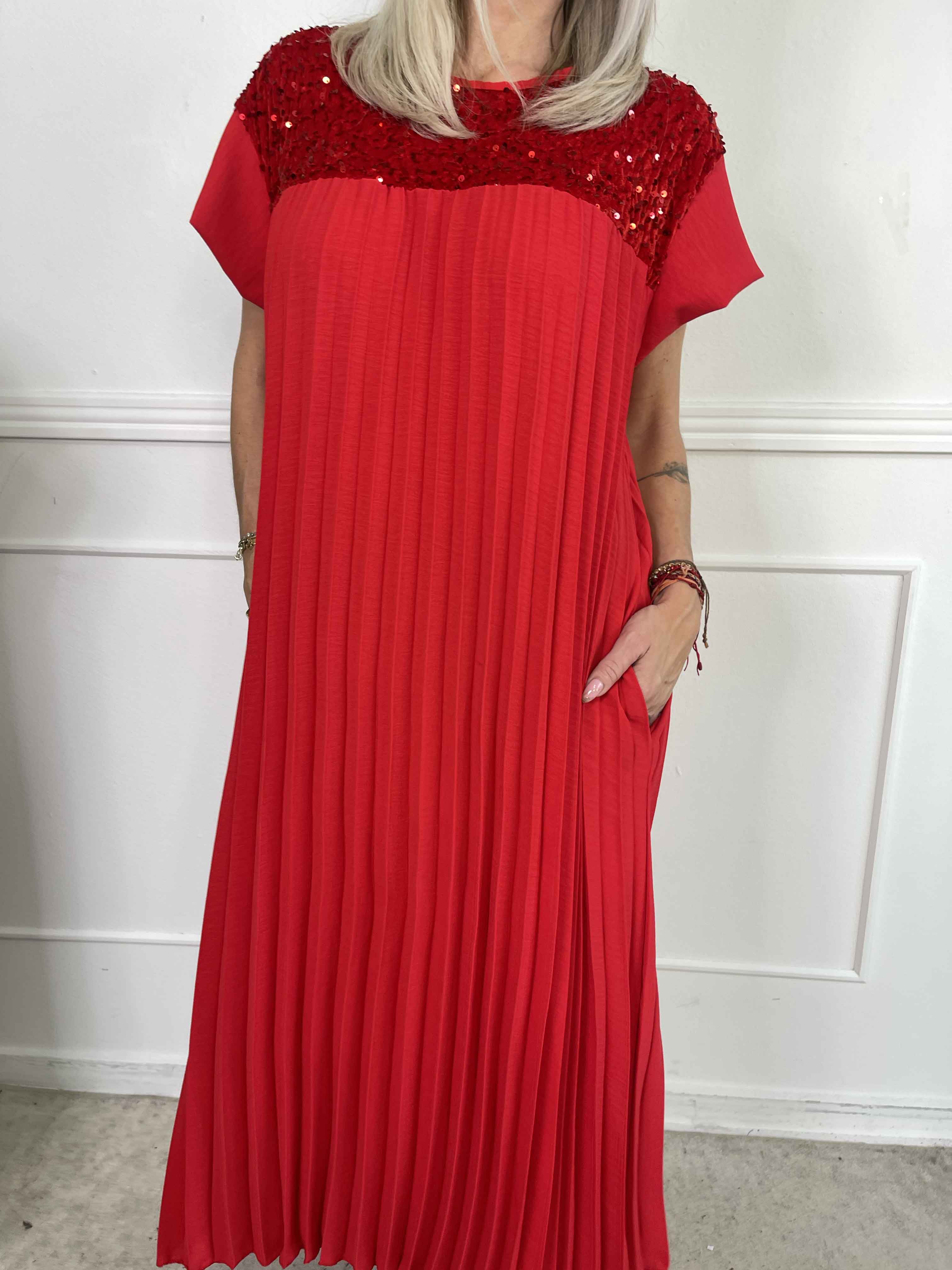 Nancy Party - Lång plisserad klänning med paljetter och sammet